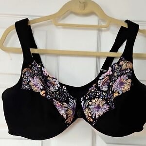 Glamorise Front Close 44C Bras. Selling As A Pair. Black W Colorful Lace. GUC.
